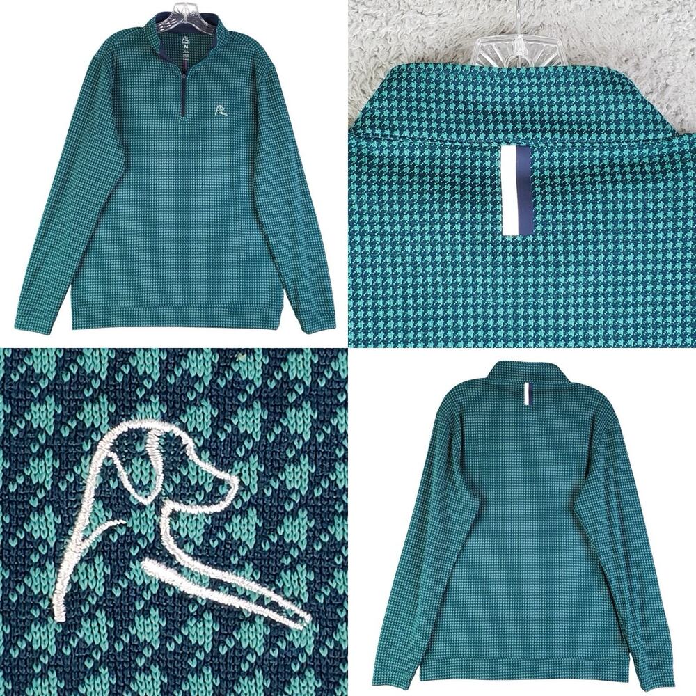 Rhoback Men's Quarter Zip Pullover Size Medium Green Houndstooth Golf LS